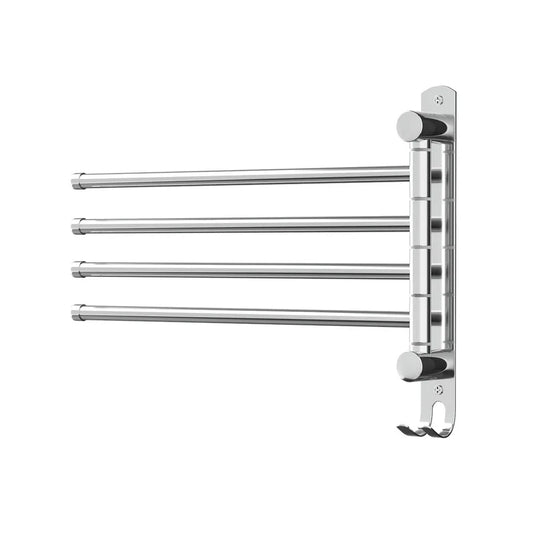 Towel Rail Rack Holder 4 Bars Wall Mounted Stainless Steel Swivel Hanging Hook - Mekamart Australia