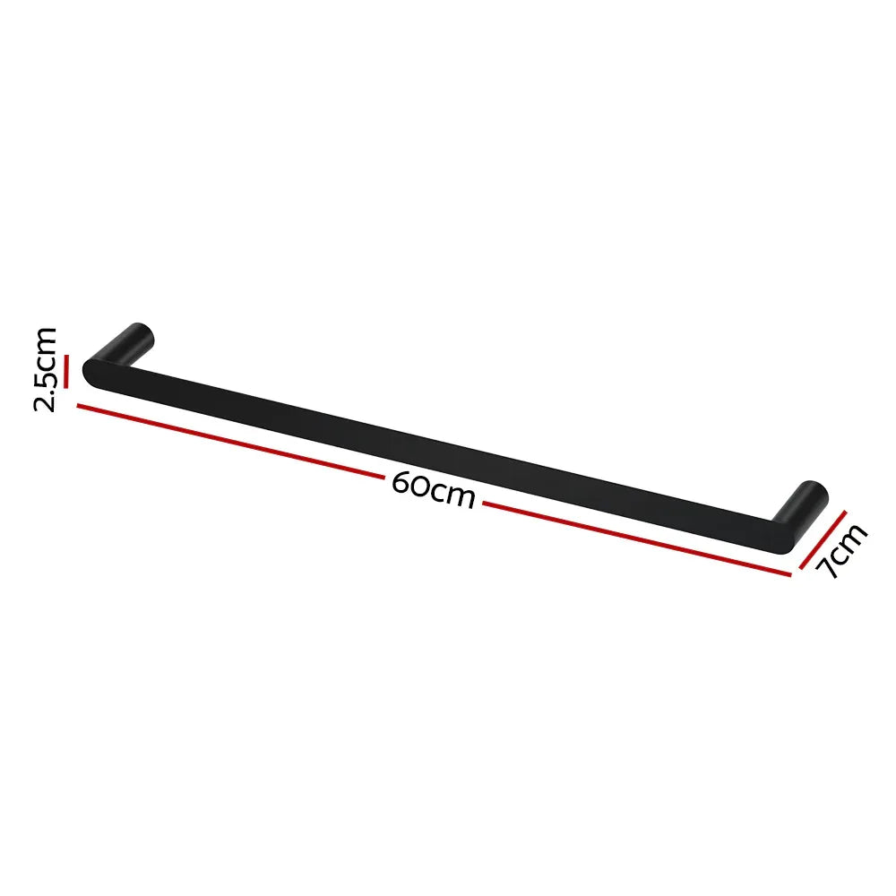 Towel Rail Rack Holder Single 600mm Wall Mounted Stainless Steel Black - Mekamart Australia