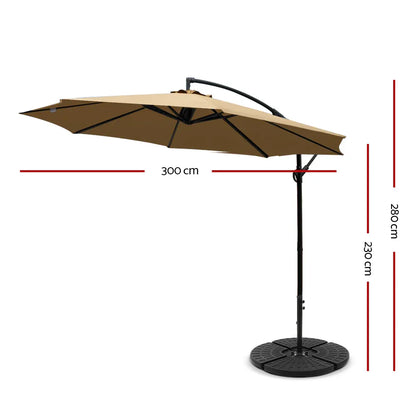 Instahut 3m Outdoor Umbrella w/Base Cantilever Beach Garden Patio Beige - Mekamart Australia