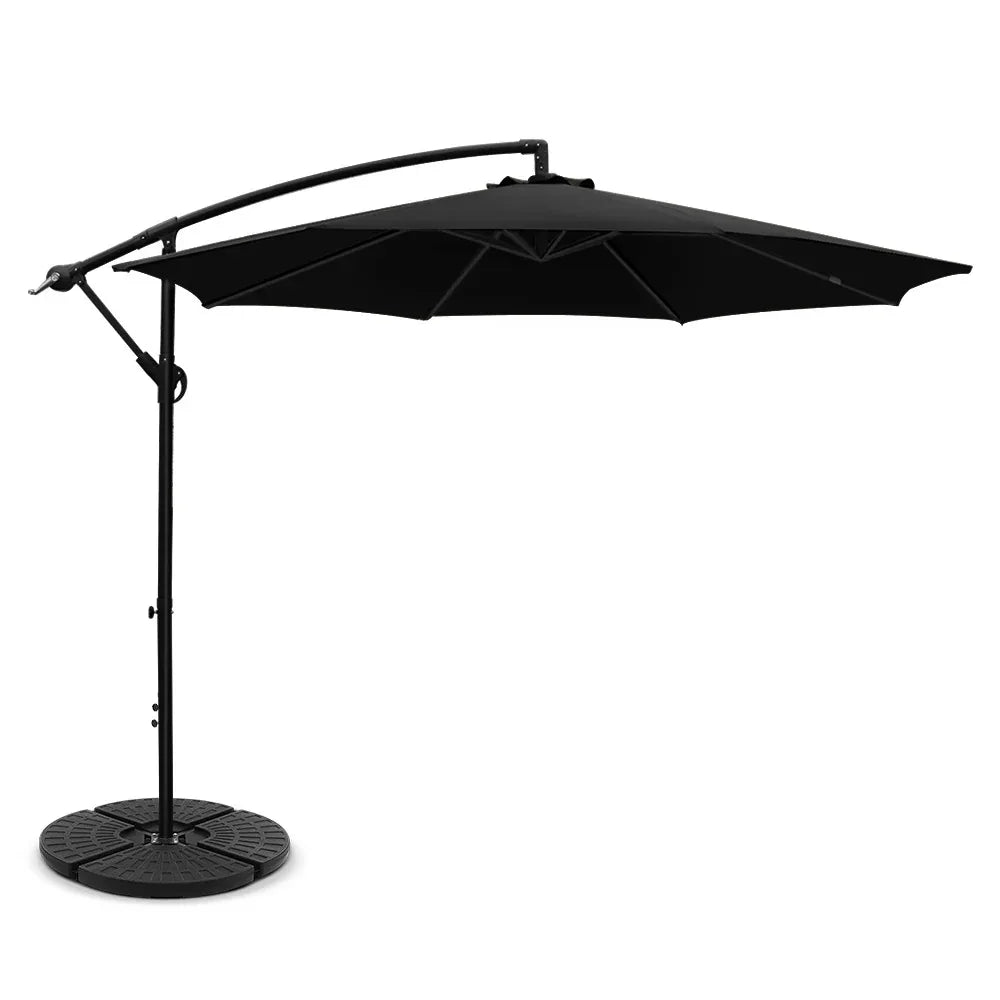 Instahut 3m Outdoor Umbrella w/Base Cantilever Beach Garden Patio Black - Mekamart Australia