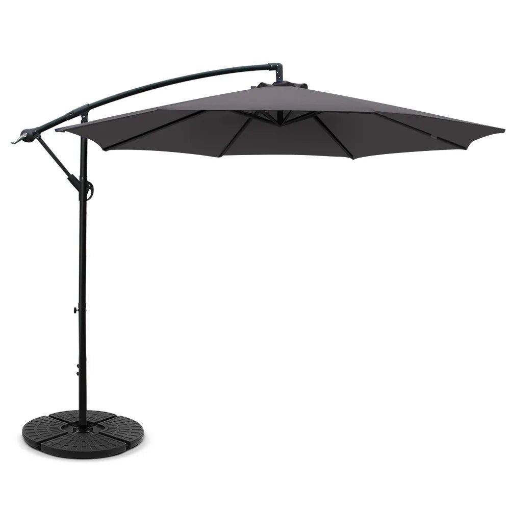 Instahut 3m Outdoor Umbrella w/Base Cantilever Beach Garden Patio Charcoal - Mekamart Australia