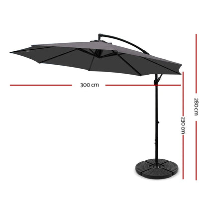 Instahut 3m Outdoor Umbrella w/Base Cantilever Beach Garden Patio Charcoal - Mekamart Australia