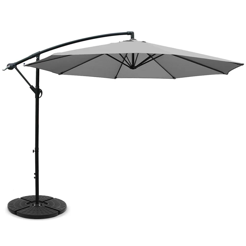 Instahut 3m Outdoor Umbrella w/Base Cantilever Beach Garden Patio Grey - Mekamart Australia