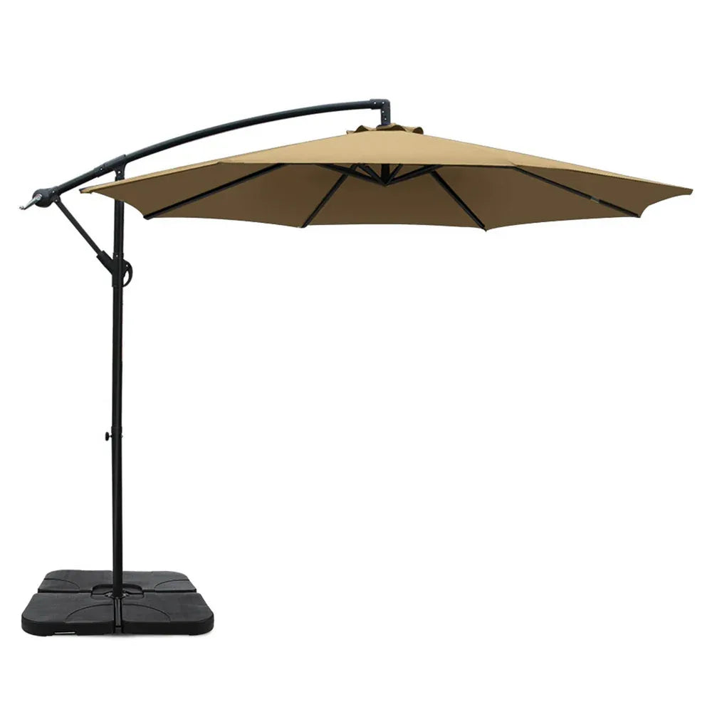 Instahut 3m Umbrella w/Base Outdoor Cantilever Beach Garden Patio Parasol Beige - Mekamart Australia