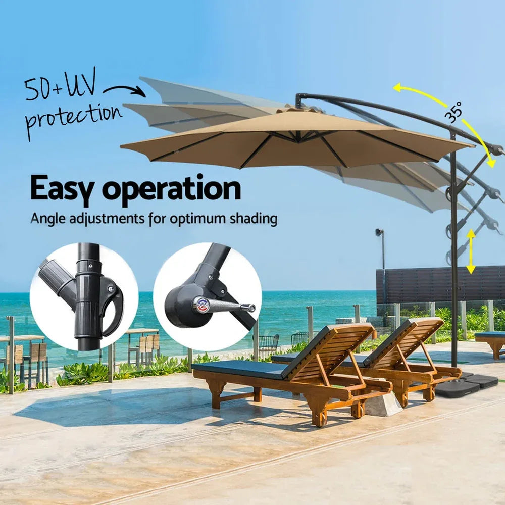 Instahut 3m Umbrella w/Base Outdoor Cantilever Beach Garden Patio Parasol Beige - Mekamart Australia