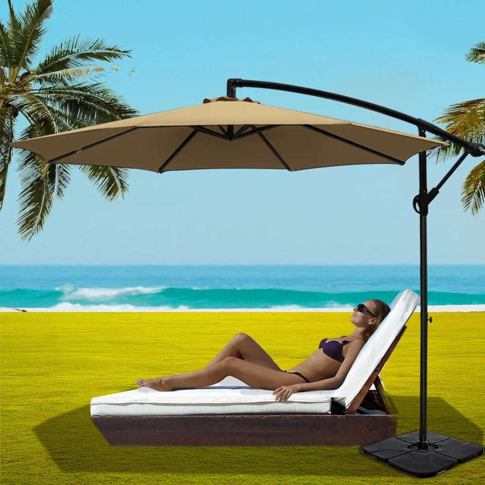 Instahut 3m Umbrella w/Base Outdoor Cantilever Beach Garden Patio Parasol Beige - Mekamart Australia