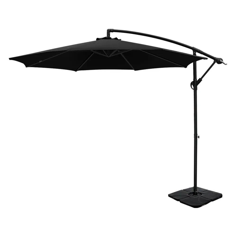 Instahut 3m Umbrella w/Base Outdoor Cantilever Beach Garden Patio Parasol Black - Mekamart Australia