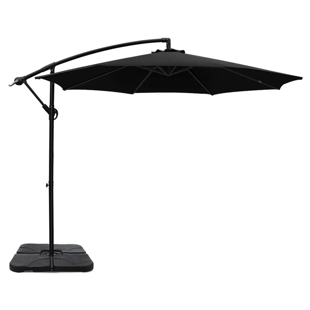 Instahut 3m Umbrella w/Base Outdoor Cantilever Beach Garden Patio Parasol Black - Mekamart Australia