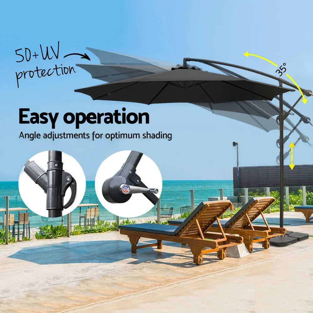 Instahut 3m Umbrella w/Base Outdoor Cantilever Beach Garden Patio Parasol Black - Mekamart Australia