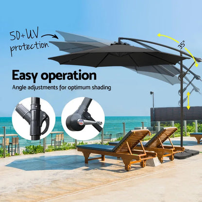 Instahut 3m Umbrella w/Base Outdoor Cantilever Beach Garden Patio Parasol Black - Mekamart Australia