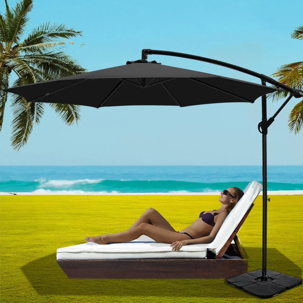Instahut 3m Umbrella w/Base Outdoor Cantilever Beach Garden Patio Parasol Black - Mekamart Australia