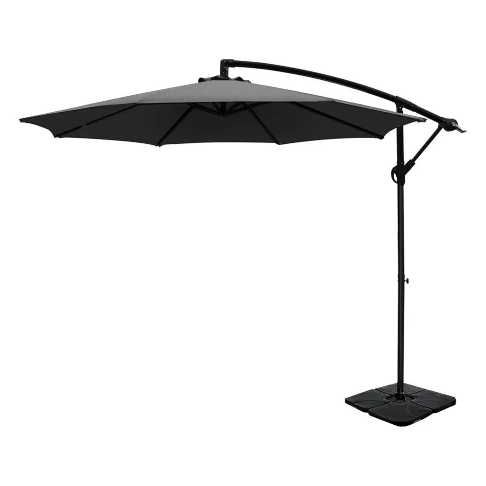 Instahut 3m Umbrella w/Base Outdoor Cantilever Beach Garden Patio Parasol Charcoal - Mekamart Australia