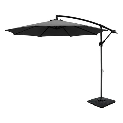 Instahut 3m Umbrella w/Base Outdoor Cantilever Beach Garden Patio Parasol Charcoal - Mekamart Australia