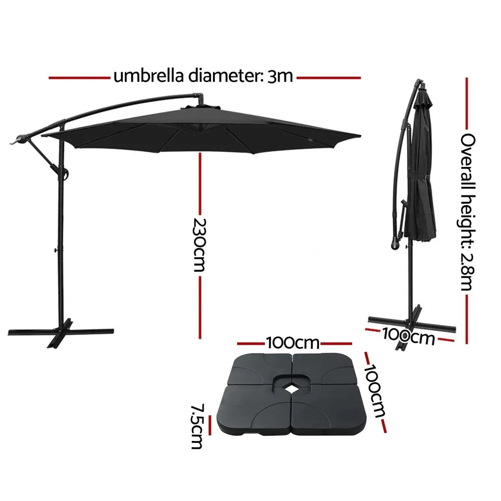 Instahut 3m Umbrella w/Base Outdoor Cantilever Beach Garden Patio Parasol Charcoal - Mekamart Australia