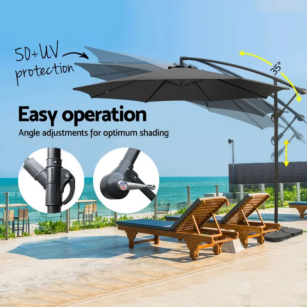 Instahut 3m Umbrella w/Base Outdoor Cantilever Beach Garden Patio Parasol Charcoal - Mekamart Australia