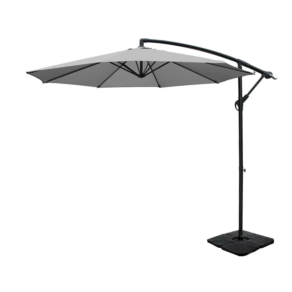Instahut Umbrella Outdoor Umbrellas Cantilever Sun Stand UV Garden Base Grey 3M - Mekamart Australia