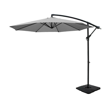 Instahut Umbrella Outdoor Umbrellas Cantilever Sun Stand UV Garden Base Grey 3M - Mekamart Australia