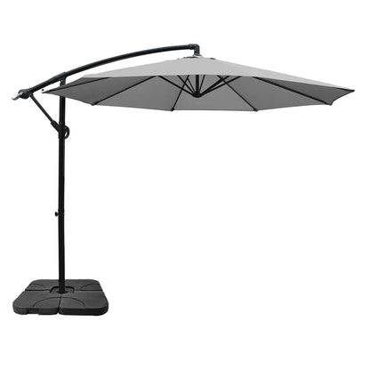 Instahut Umbrella Outdoor Umbrellas Cantilever Sun Stand UV Garden Base Grey 3M - Mekamart Australia