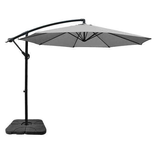 Instahut Umbrella Outdoor Umbrellas Cantilever Sun Stand UV Garden Base Grey 3M - Mekamart Australia