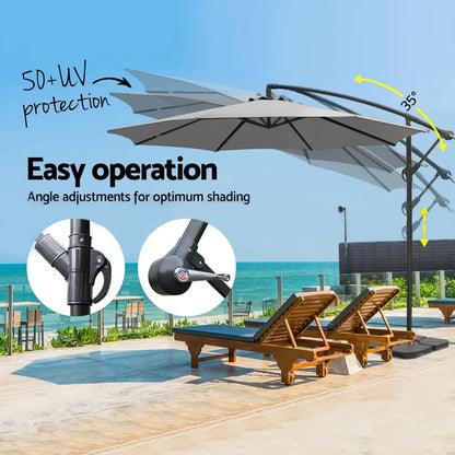 Instahut Umbrella Outdoor Umbrellas Cantilever Sun Stand UV Garden Base Grey 3M - Mekamart Australia