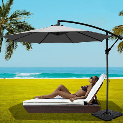 Instahut Umbrella Outdoor Umbrellas Cantilever Sun Stand UV Garden Base Grey 3M - Mekamart Australia