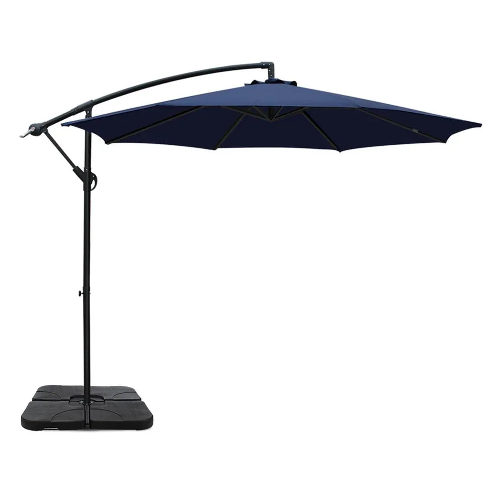 Instahut 3m Umbrella w/Base Outdoor Cantilever Beach Garden Patio Parasol Navy - Mekamart Australia