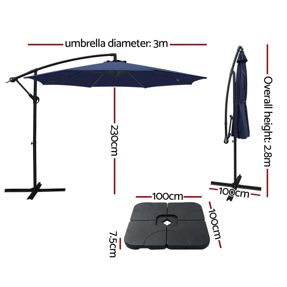 Instahut 3m Umbrella w/Base Outdoor Cantilever Beach Garden Patio Parasol Navy - Mekamart Australia