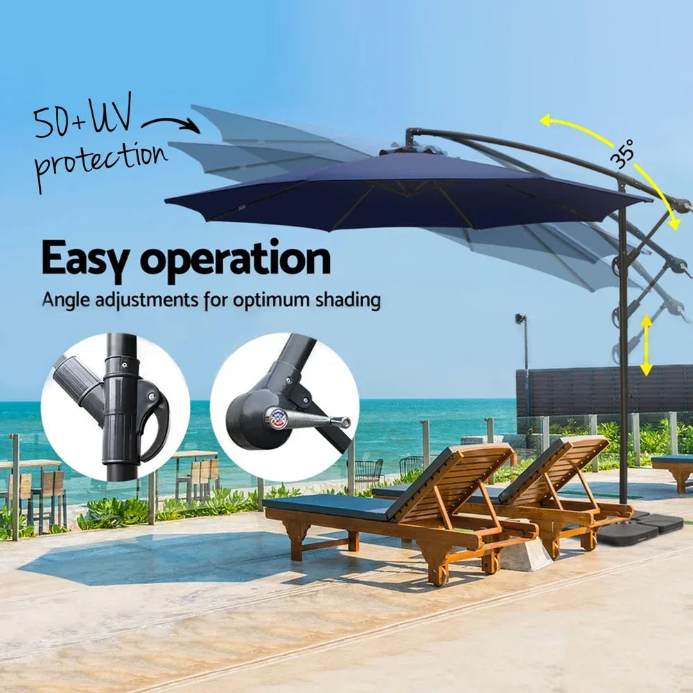 Instahut 3m Umbrella w/Base Outdoor Cantilever Beach Garden Patio Parasol Navy - Mekamart Australia