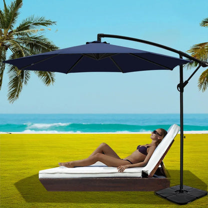 Instahut 3m Umbrella w/Base Outdoor Cantilever Beach Garden Patio Parasol Navy - Mekamart Australia