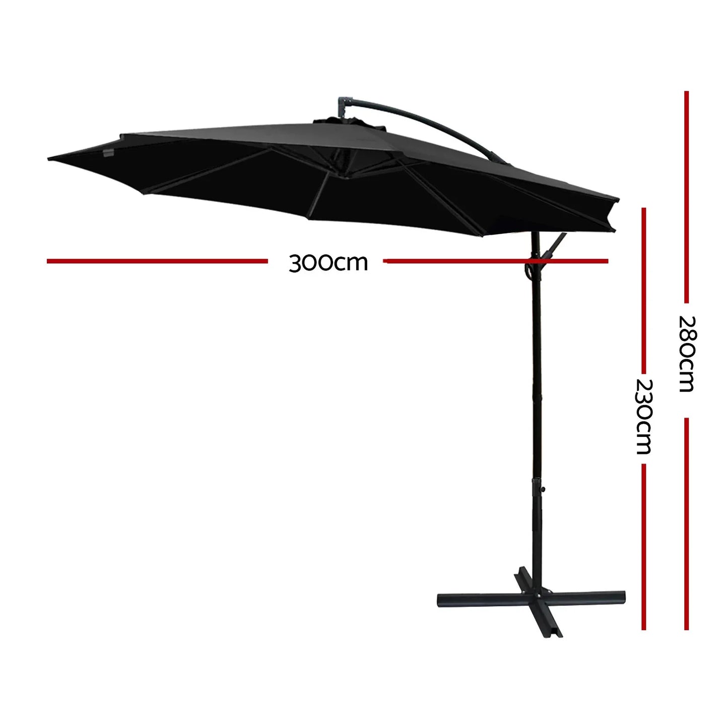 Instahut 3m Outdoor Umbrella Cantilever Beach Garden Patio Black - Mekamart Australia