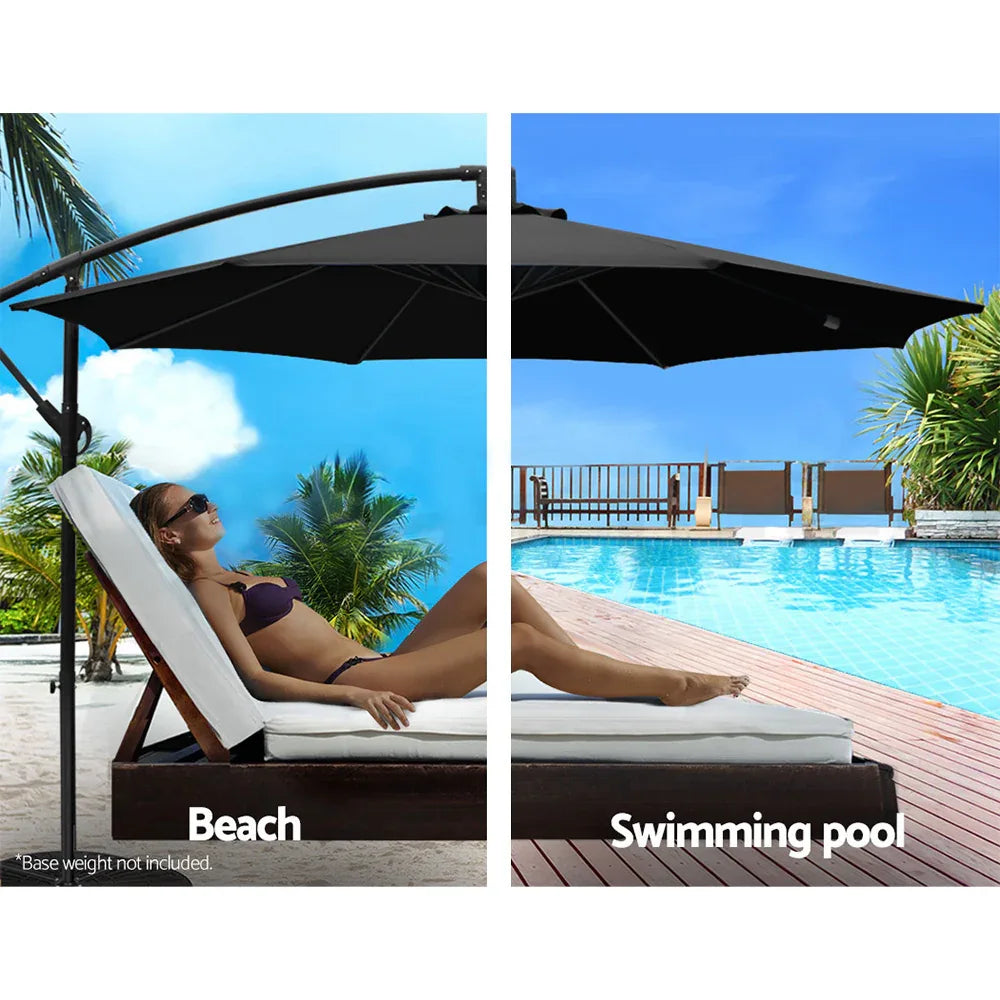 Instahut 3m Outdoor Umbrella Cantilever Beach Garden Patio Black - Mekamart Australia