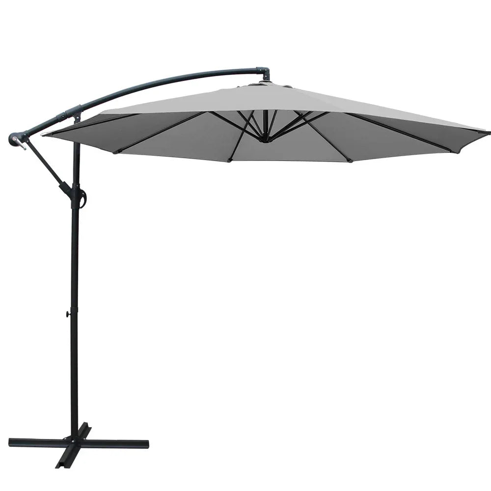 Instahut 3m Outdoor Umbrella Cantilever Beach Garden Patio Grey - Mekamart Australia