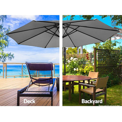 Instahut 3m Outdoor Umbrella Cantilever Beach Garden Patio Grey - Mekamart Australia