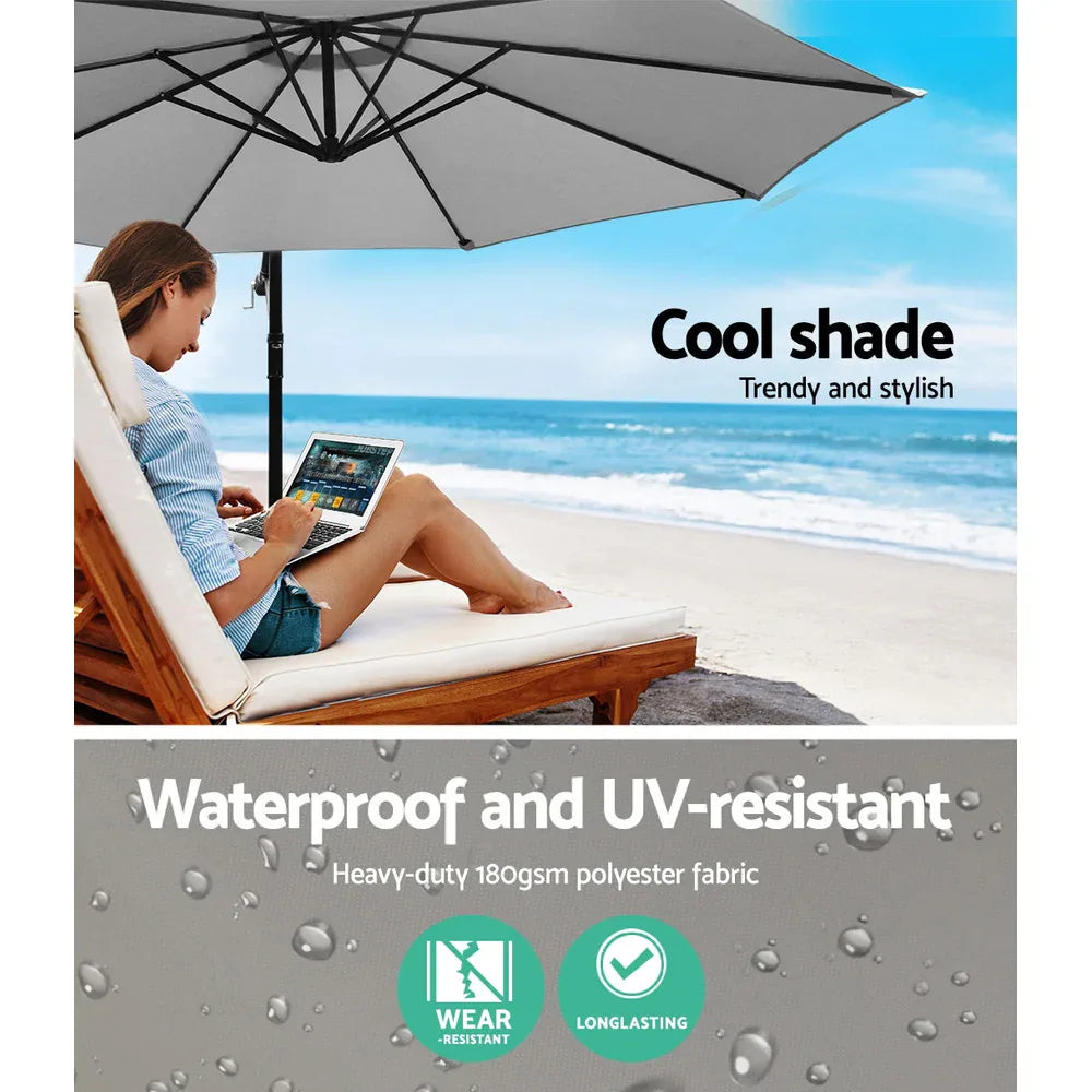 Instahut 3m Outdoor Umbrella Cantilever Beach Garden Patio Grey - Mekamart Australia