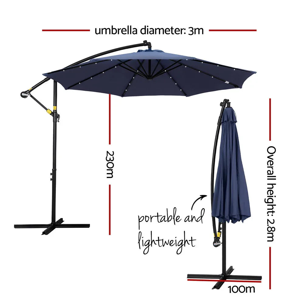 Instahut Outdoor Umbrella 3M Cantilever Beach LED Umbrellas Garden Shade Patio - Mekamart Australia