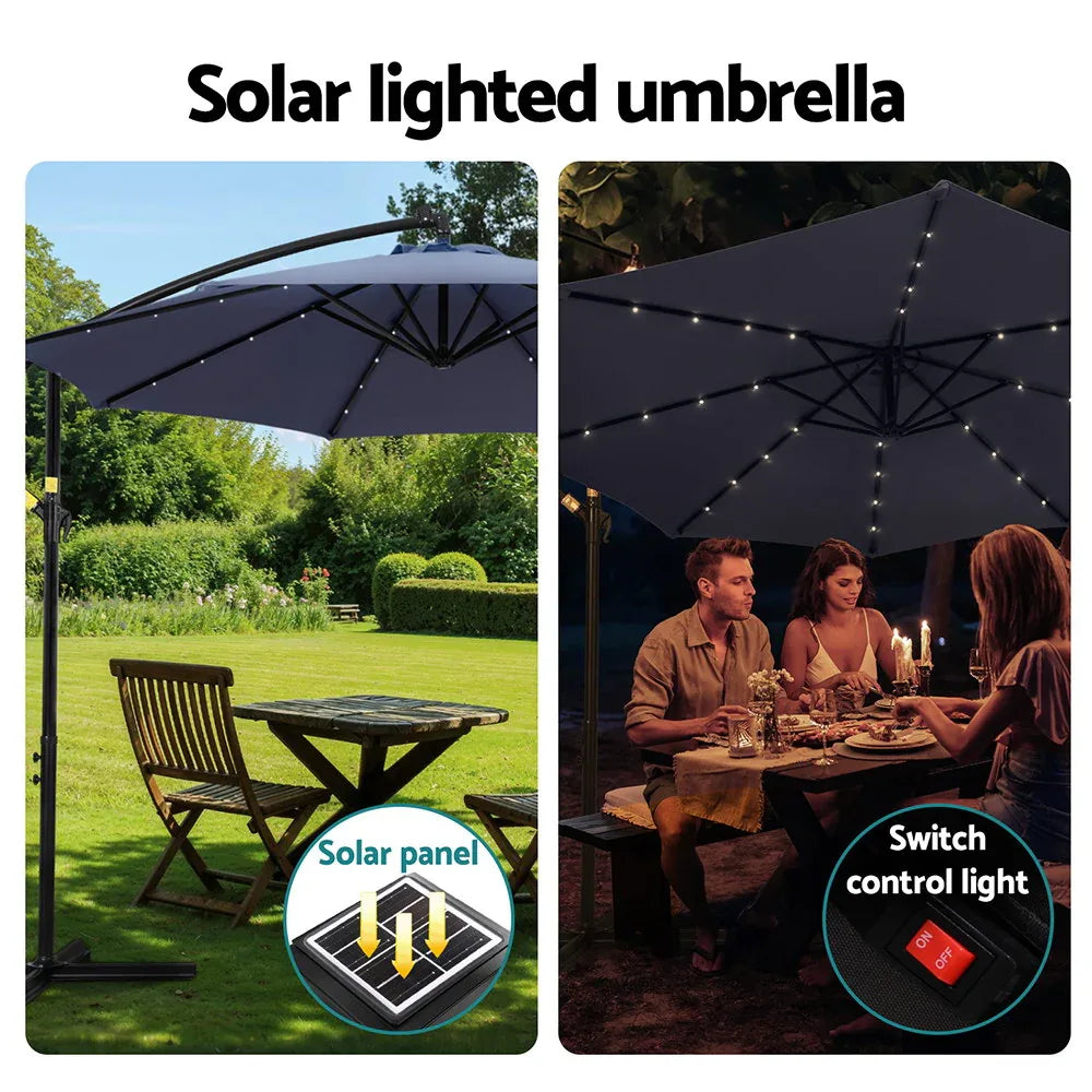 Instahut Outdoor Umbrella 3M Cantilever Beach LED Umbrellas Garden Shade Patio - Mekamart Australia