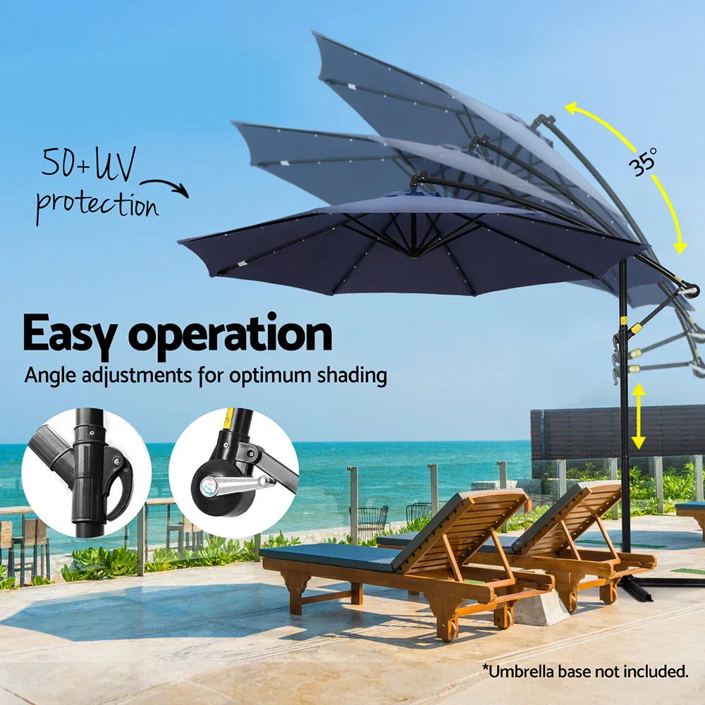 Instahut Outdoor Umbrella 3M Cantilever Beach LED Umbrellas Garden Shade Patio - Mekamart Australia