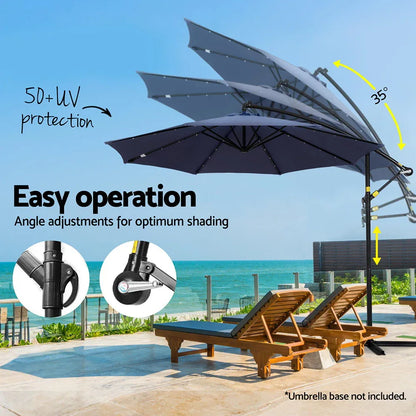 Instahut Outdoor Umbrella 3M Cantilever Beach LED Umbrellas Garden Shade Patio - Mekamart Australia