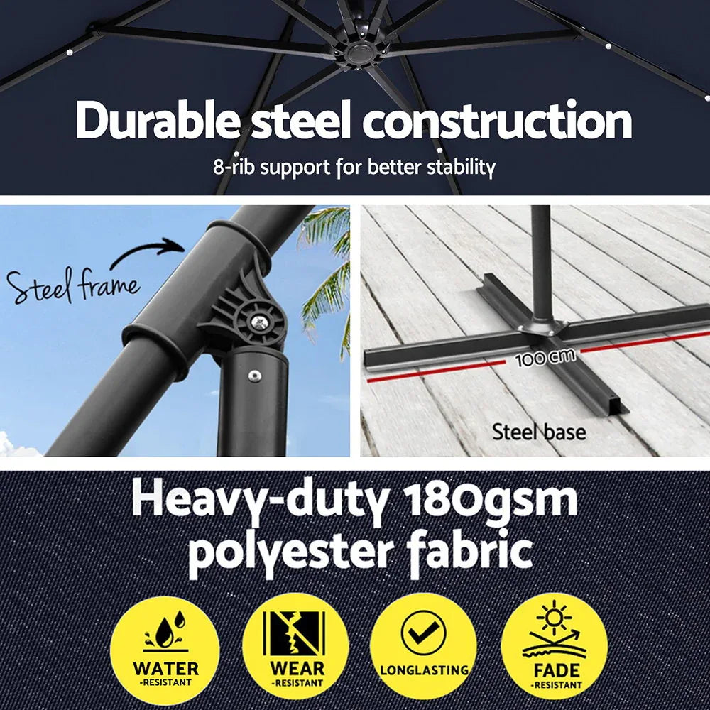 Instahut Outdoor Umbrella 3M Cantilever Beach LED Umbrellas Garden Shade Patio - Mekamart Australia