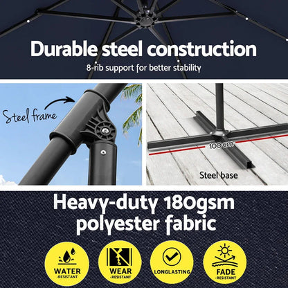 Instahut Outdoor Umbrella 3M Cantilever Beach LED Umbrellas Garden Shade Patio - Mekamart Australia