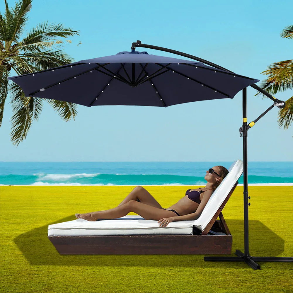 Instahut Outdoor Umbrella 3M Cantilever Beach LED Umbrellas Garden Shade Patio - Mekamart Australia