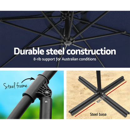 Instahut 3m Outdoor Umbrella Cantilever Beach Garden Patio Navy - Mekamart Australia