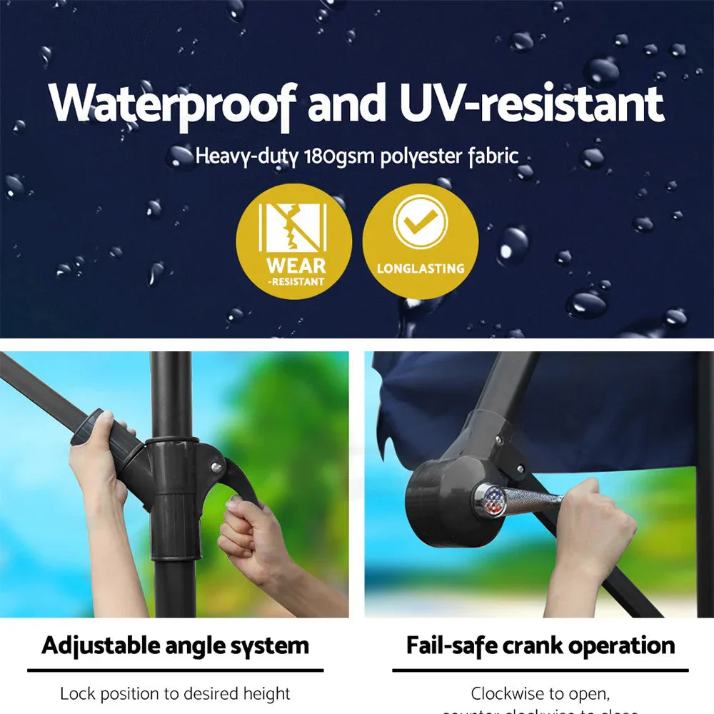 Instahut 3m Outdoor Umbrella Cantilever Beach Garden Patio Navy - Mekamart Australia