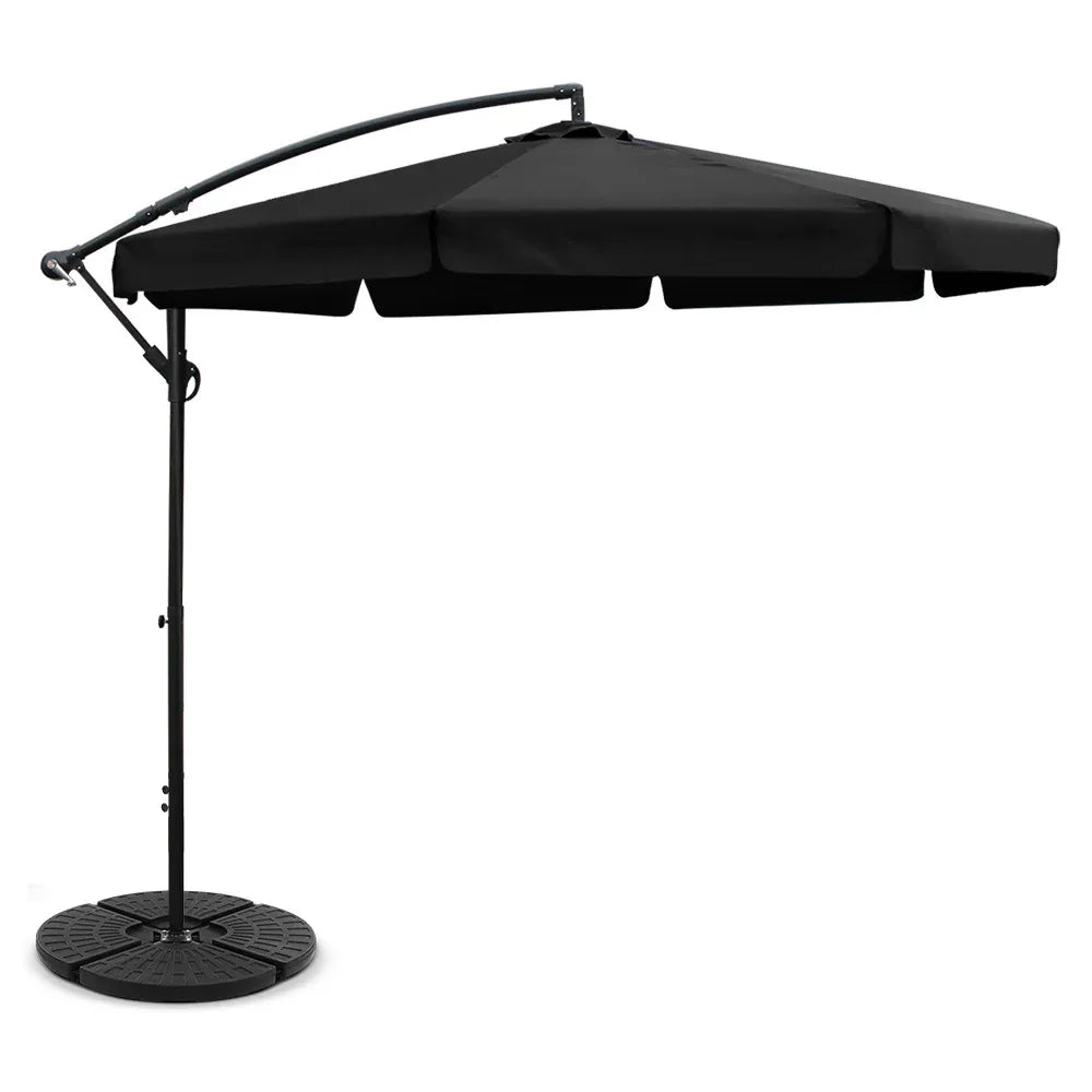 Instahut 3m Outdoor Umbrella w/Base Cantilever Garden Patio Beach Black - Mekamart Australia