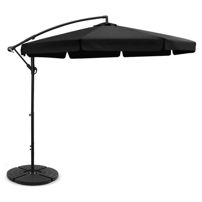 Instahut 3m Outdoor Umbrella w/Base Cantilever Garden Patio Beach Black - Mekamart Australia
