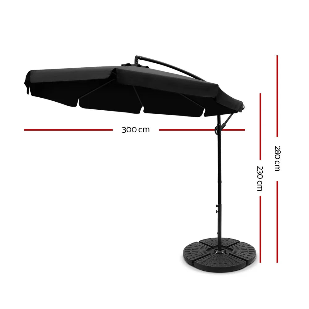 Instahut 3m Outdoor Umbrella w/Base Cantilever Garden Patio Beach Black - Mekamart Australia