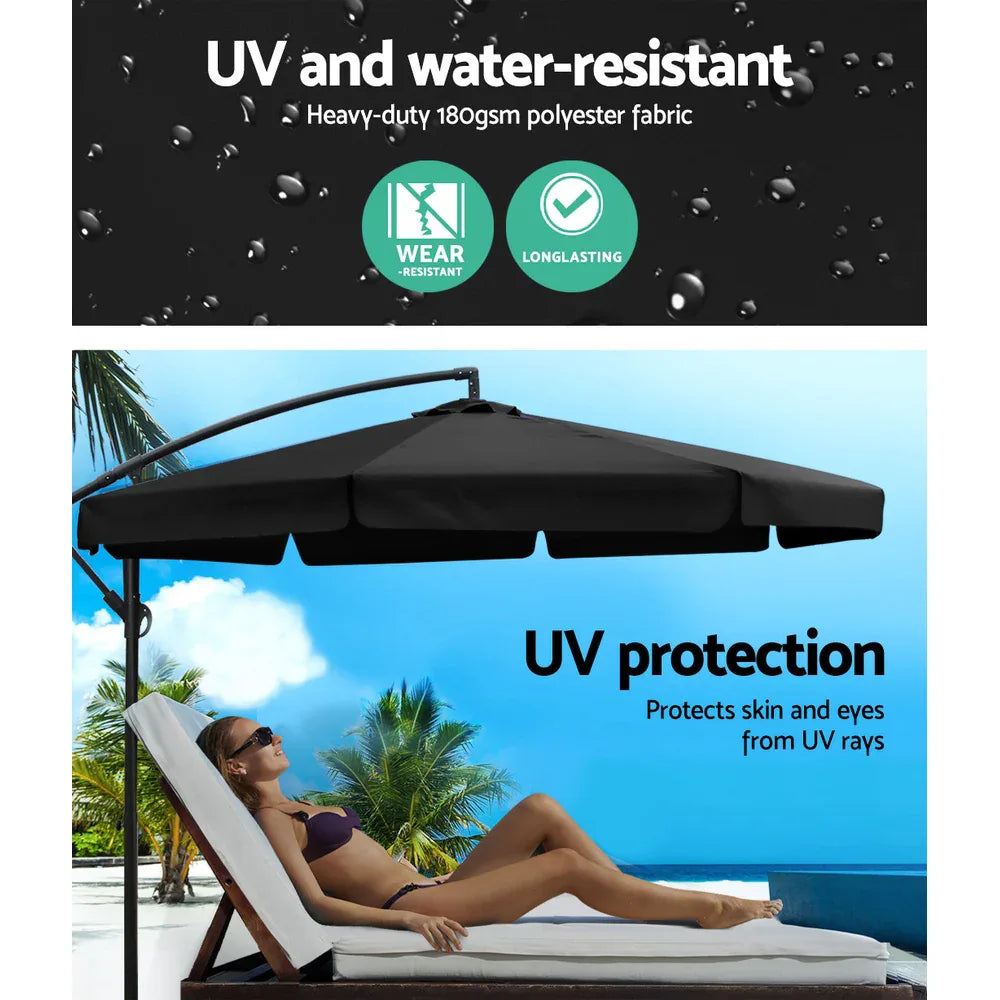 Instahut 3m Outdoor Umbrella w/Base Cantilever Garden Patio Beach Black - Mekamart Australia