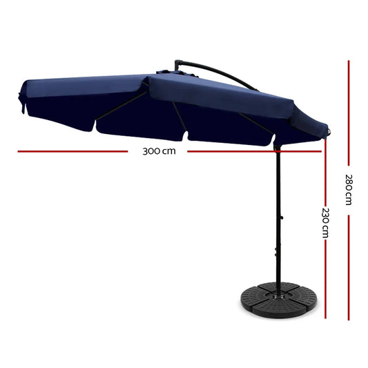 Instahut 3m Outdoor Umbrella w/Base Cantilever Garden Patio Beach Navy - Mekamart Australia