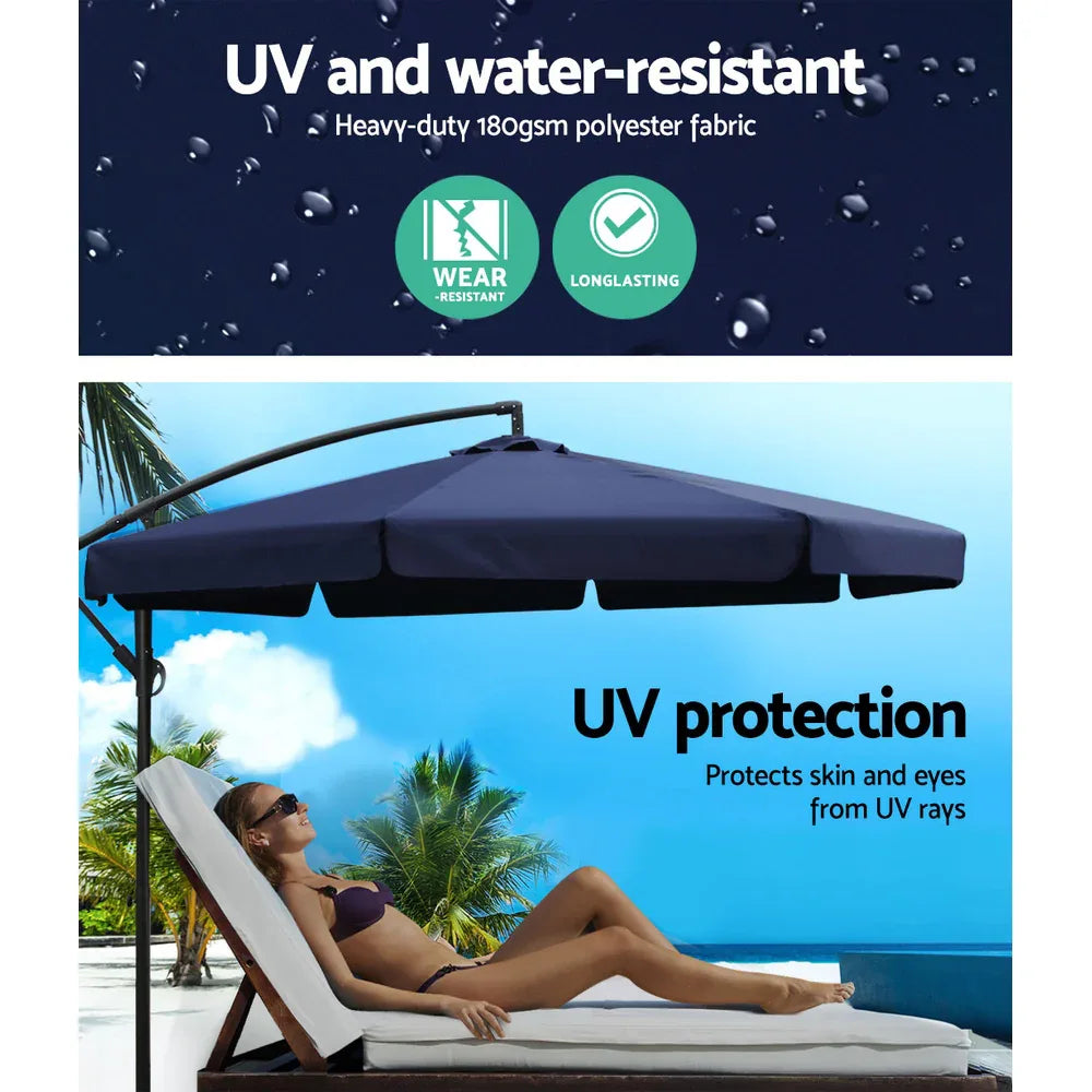 Instahut 3m Outdoor Umbrella w/Base Cantilever Garden Patio Beach Navy - Mekamart Australia