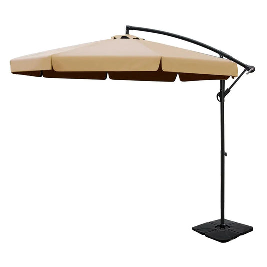 Instahut 3m Outdoor Umbrella w/Base Cantilever Garden Beach Patio Beige - Mekamart Australia